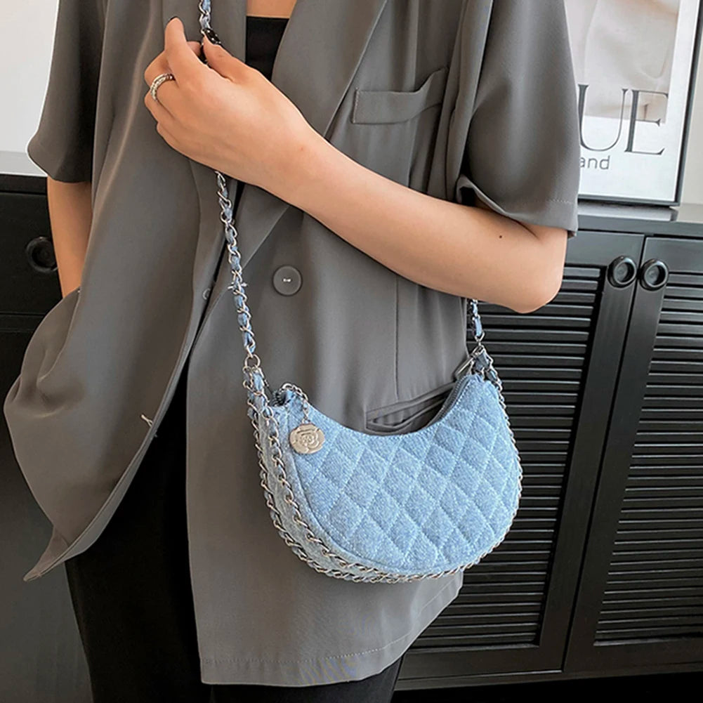 Quilted denim handbag