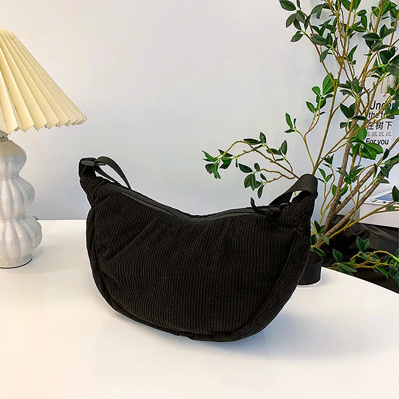 Corduroy handbag with adjustable shoulder strap