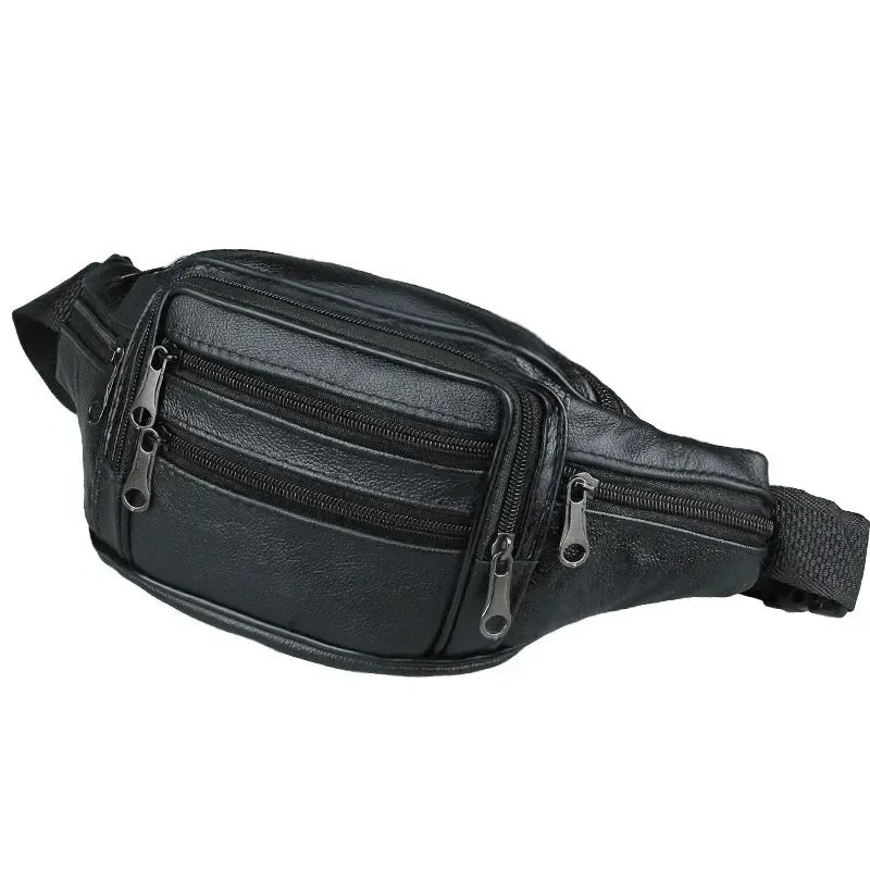Multi-pocket leather waist bag