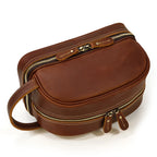 Leather cosmetic and toiletry bag