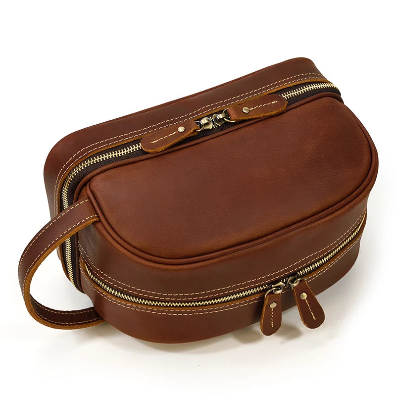 Leather cosmetic and toiletry bag