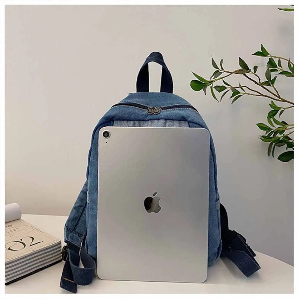 Embroidered women's denim backpack