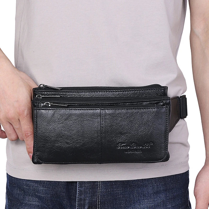 Wide-strap leather bum bag