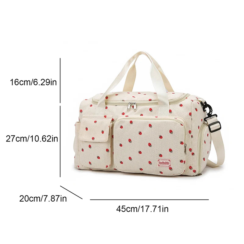 Corduroy travel toiletry bag with shoulder strap