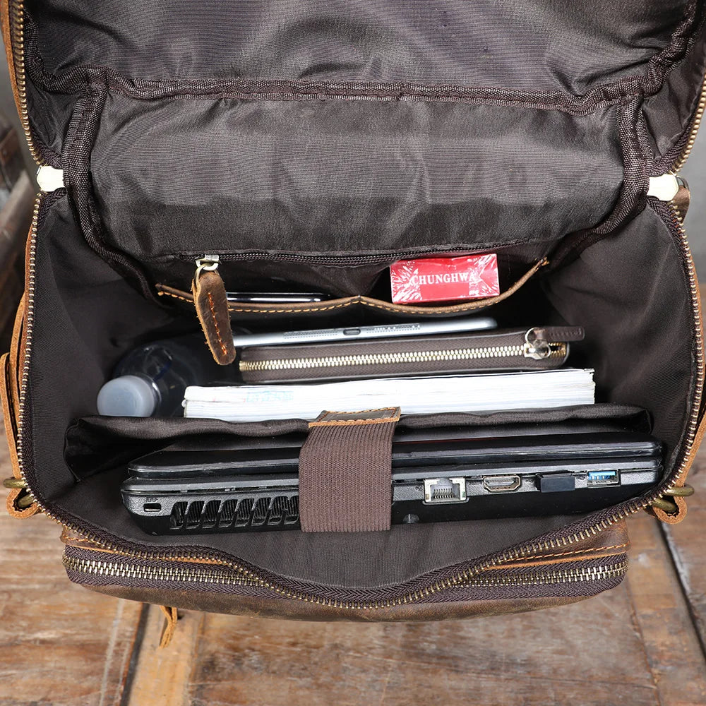 Leather travel rucksack for men