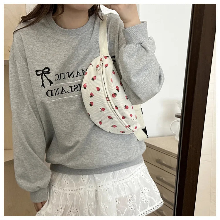 Strawberry corduroy belt bags for women