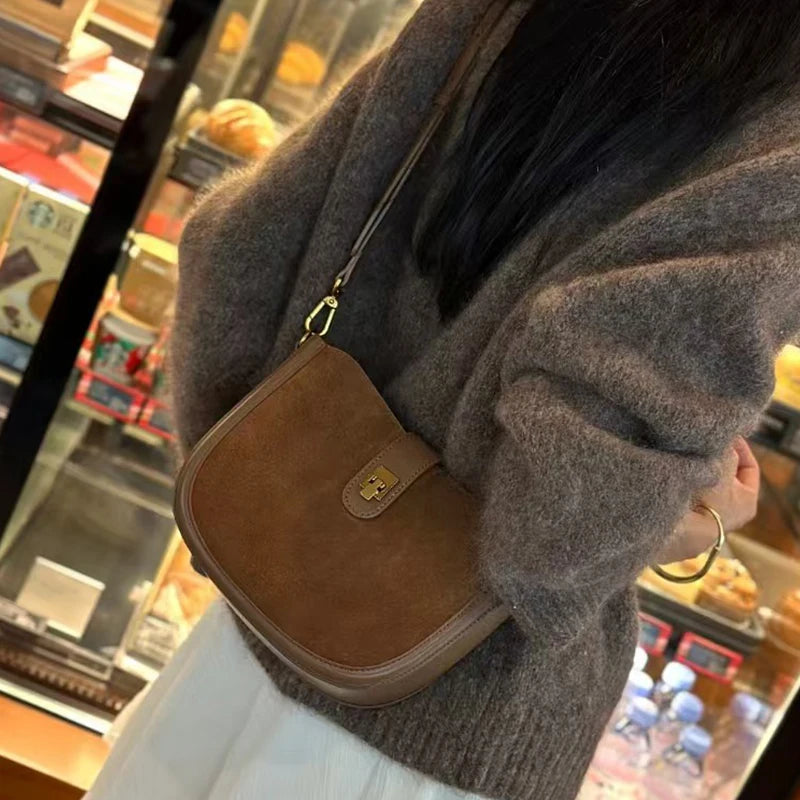 Retro suede shoulder bag