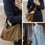 Large capacity leather hobo tote bag