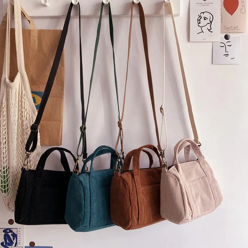 Corduroy purse with detachable shoulder strap
