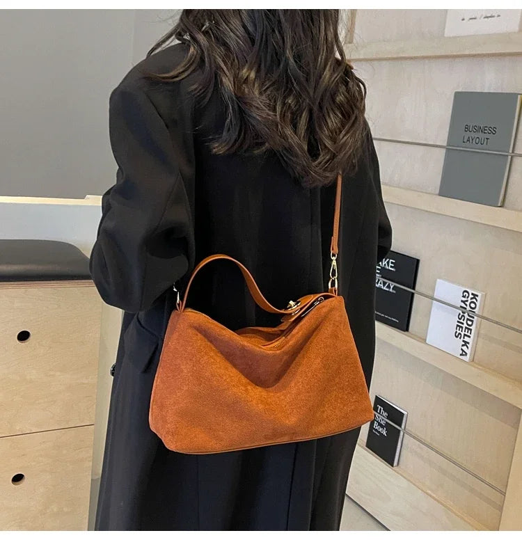 Everyday suede shoulder purse with secure zipper