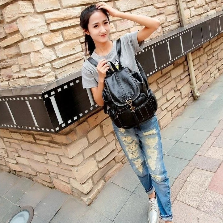 Vintage black leather backpack