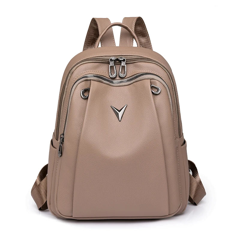Smooth leather backpack with top handle