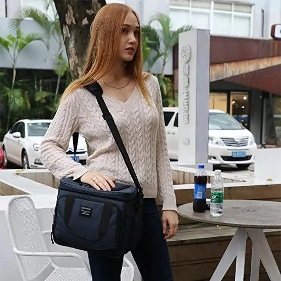 Black insulated shoulder cooler bag