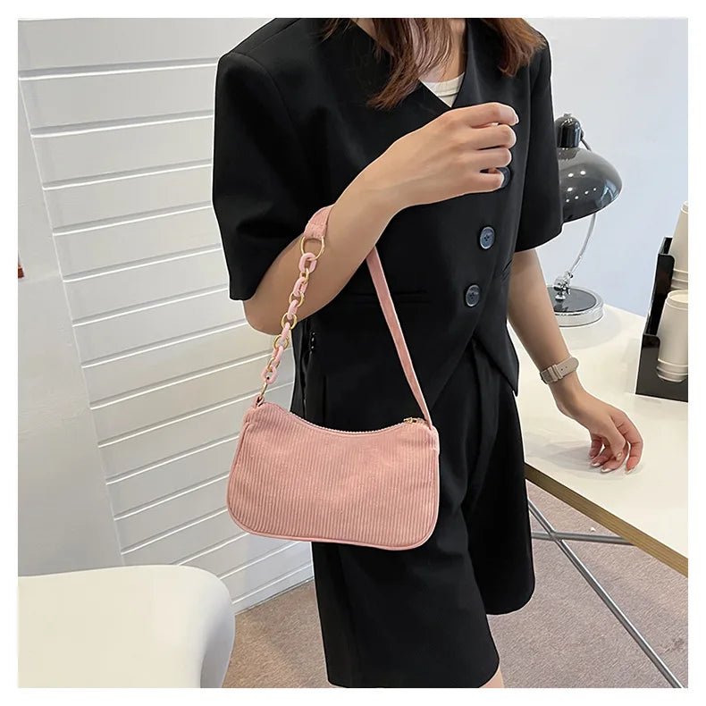 Corduroy handbag set with soft chain handle