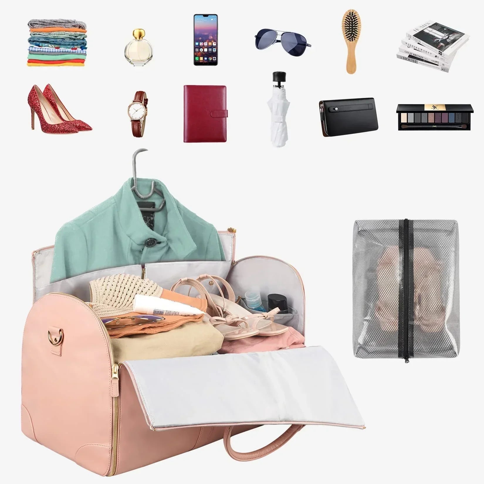 Foldable women's travel leather duffle bag