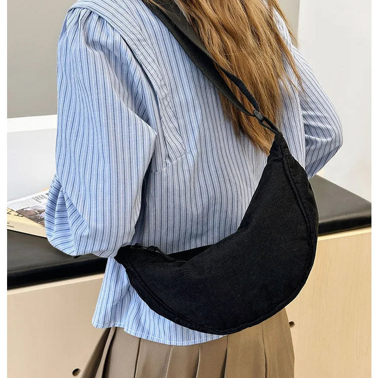 Corduroy handbag with adjustable shoulder strap