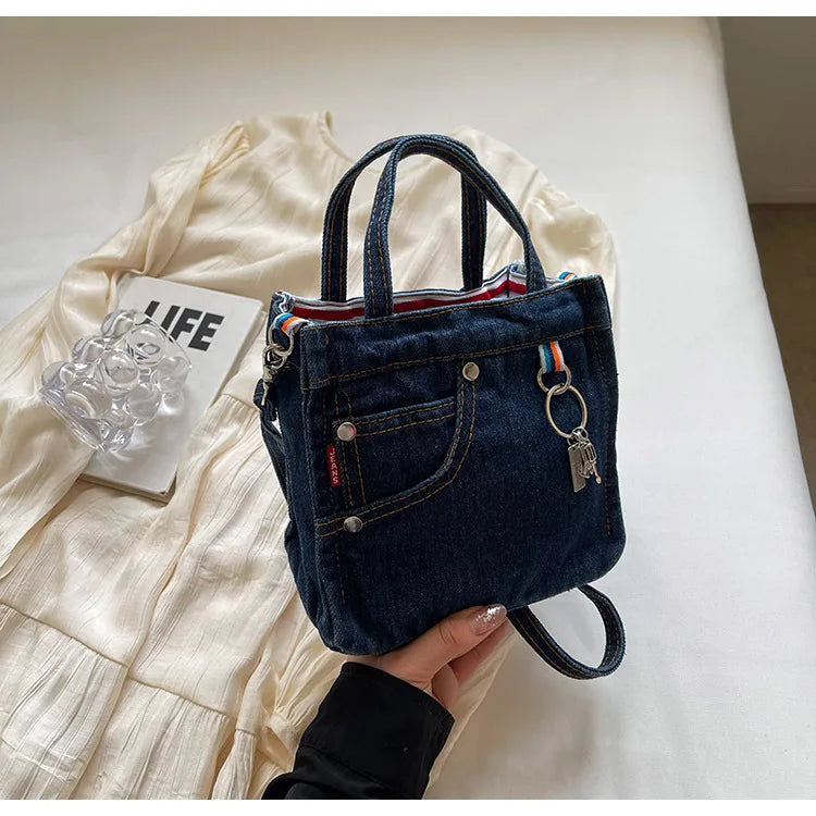 Mini boxy denim handbag