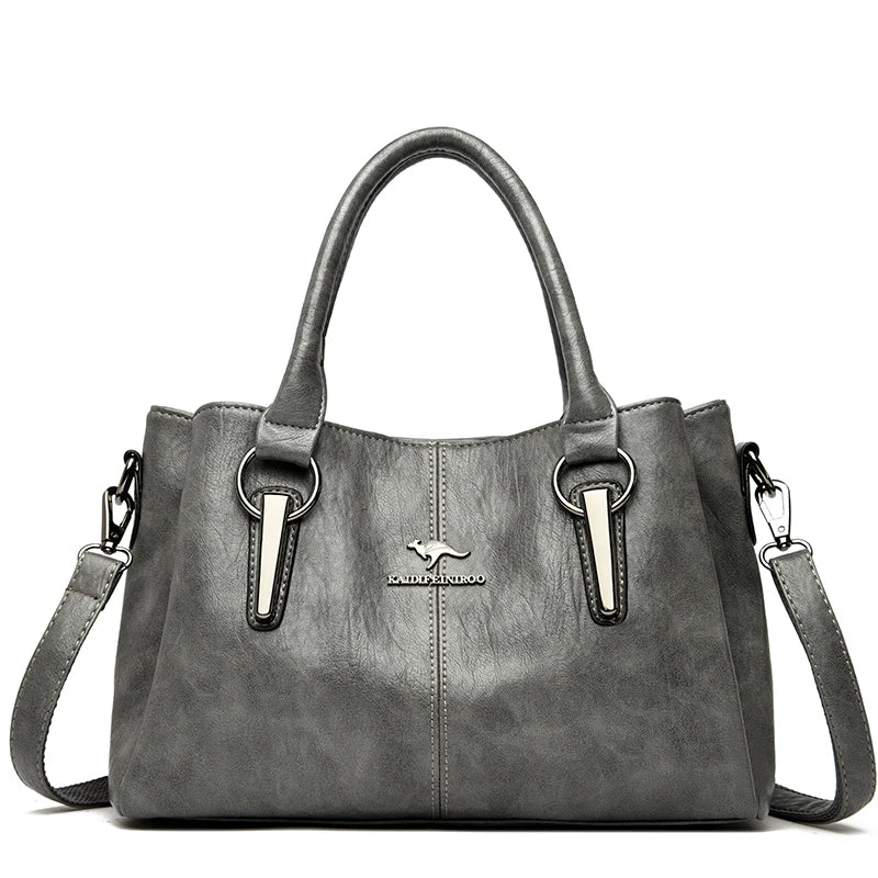 Leather handbag with detachable shoulder strap