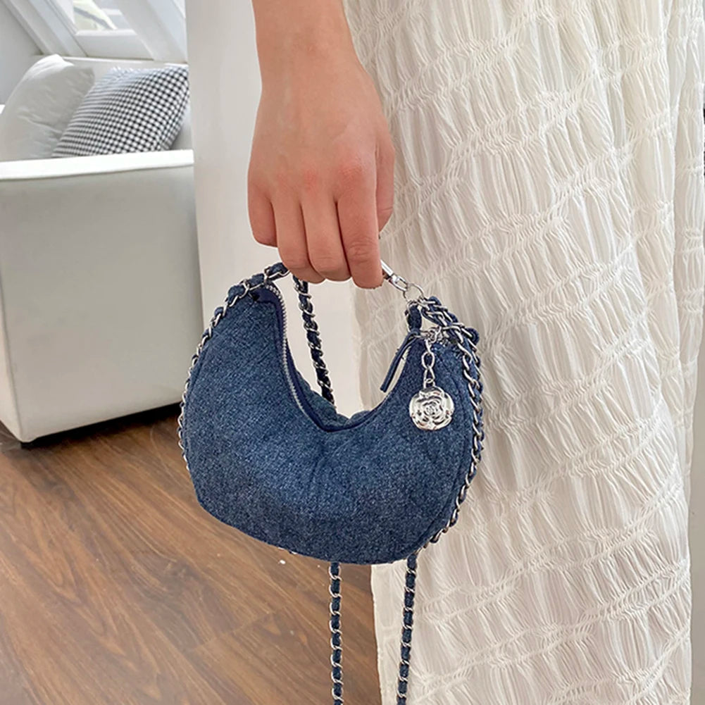 Quilted denim handbag