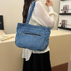 Denim tote bag with front pocket