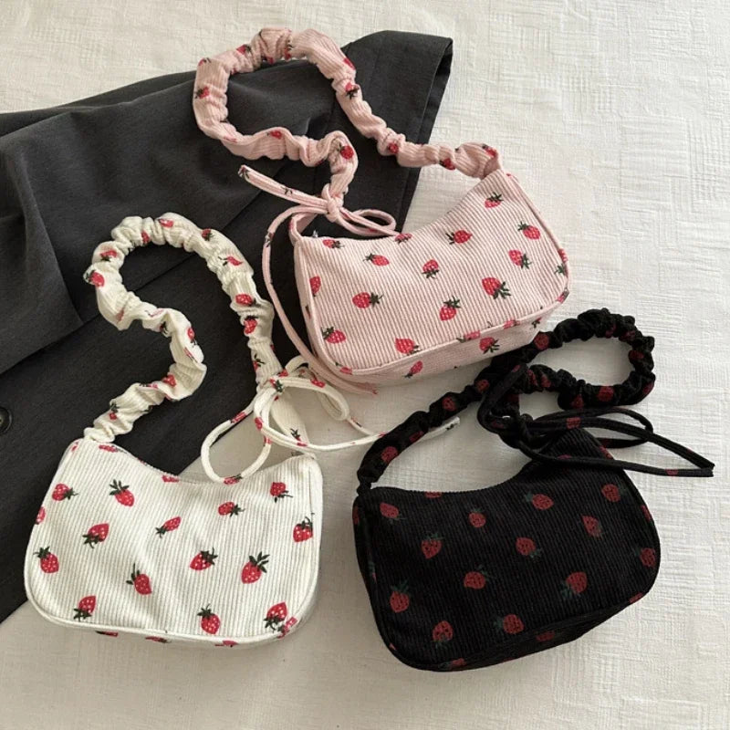 corduroy handbag with strawberry print