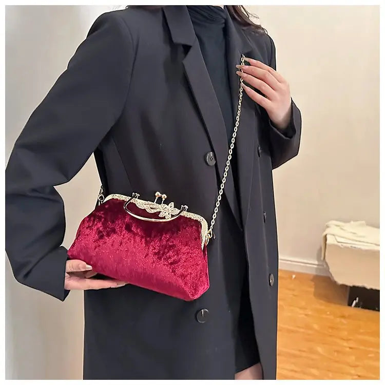 Corduroy evening clutch bag with wrist strap
