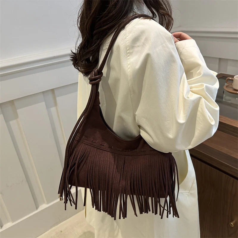 Fashion suede shoulder bag with curved shape