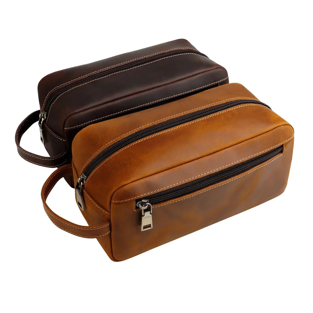Durable travel leather toiletry bag