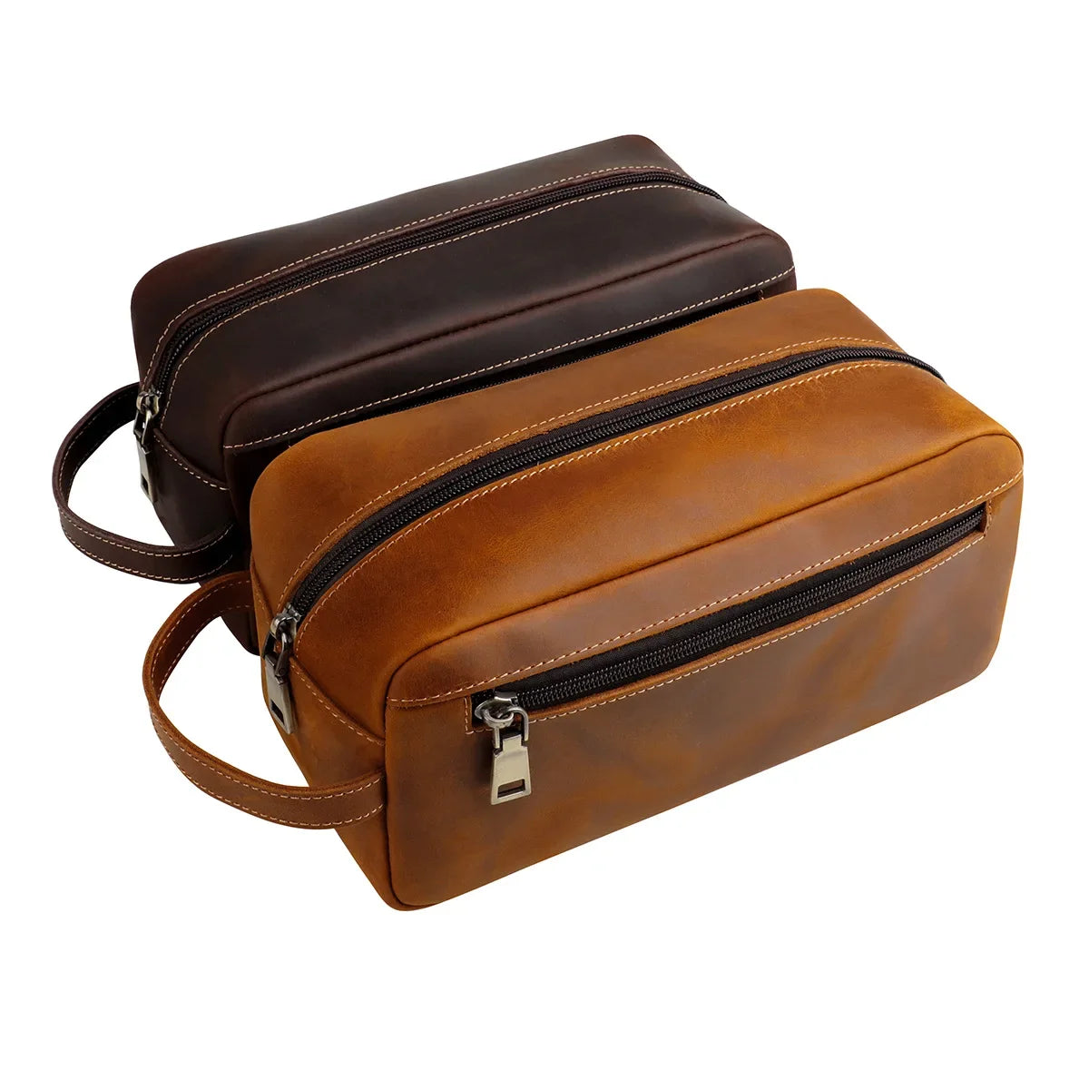 Durable travel leather toiletry bag
