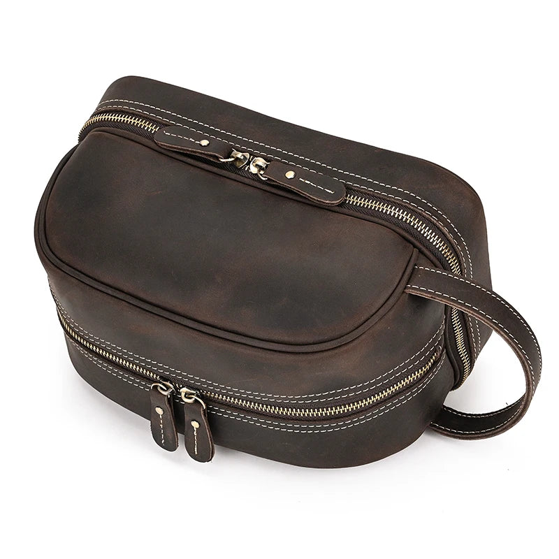 Leather cosmetic and toiletry bag