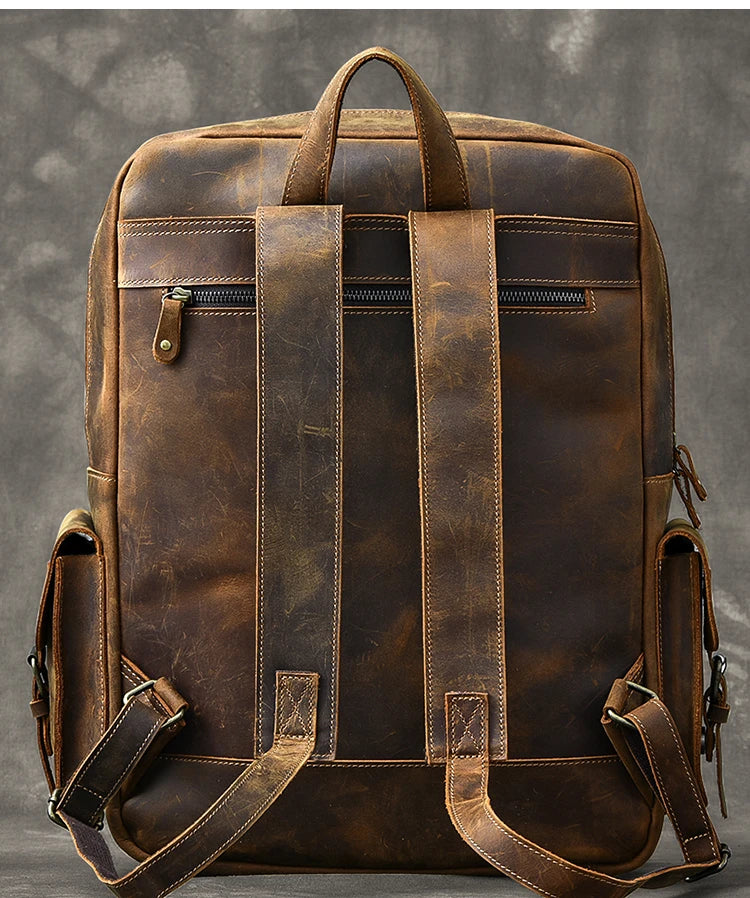 Large leather rucksack with buckles