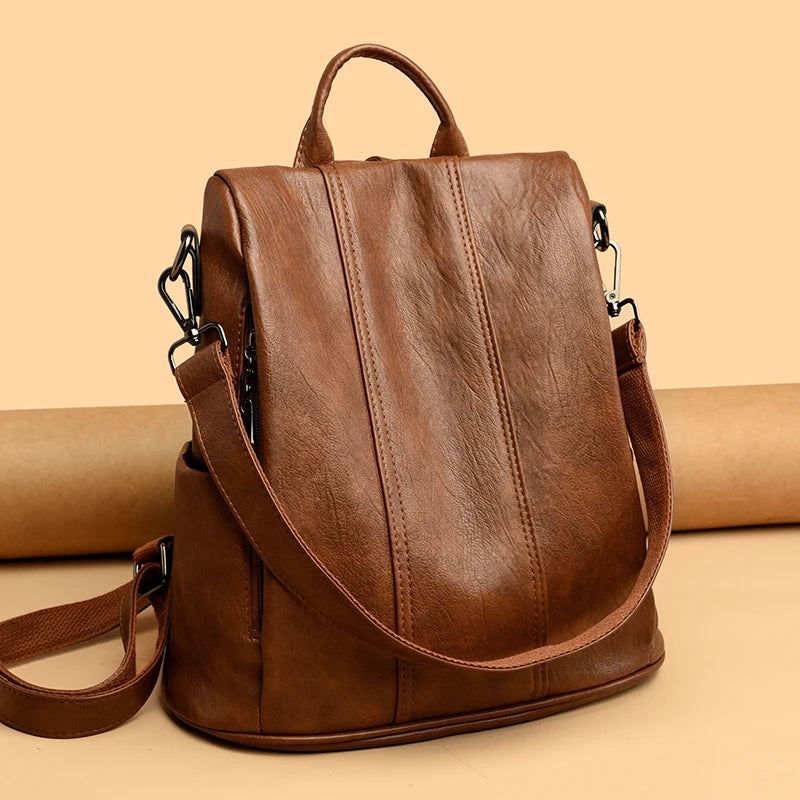 Soft leather travel backpack