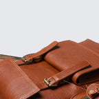 Tall leather rucksack with top flap