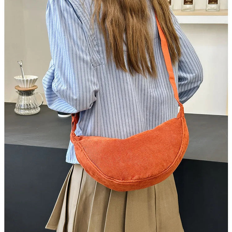 Corduroy handbag with adjustable shoulder strap