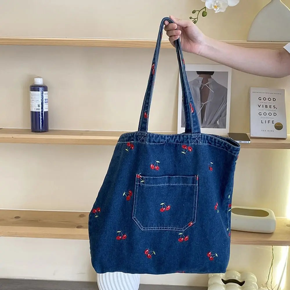 Denim tote bag with embroidery