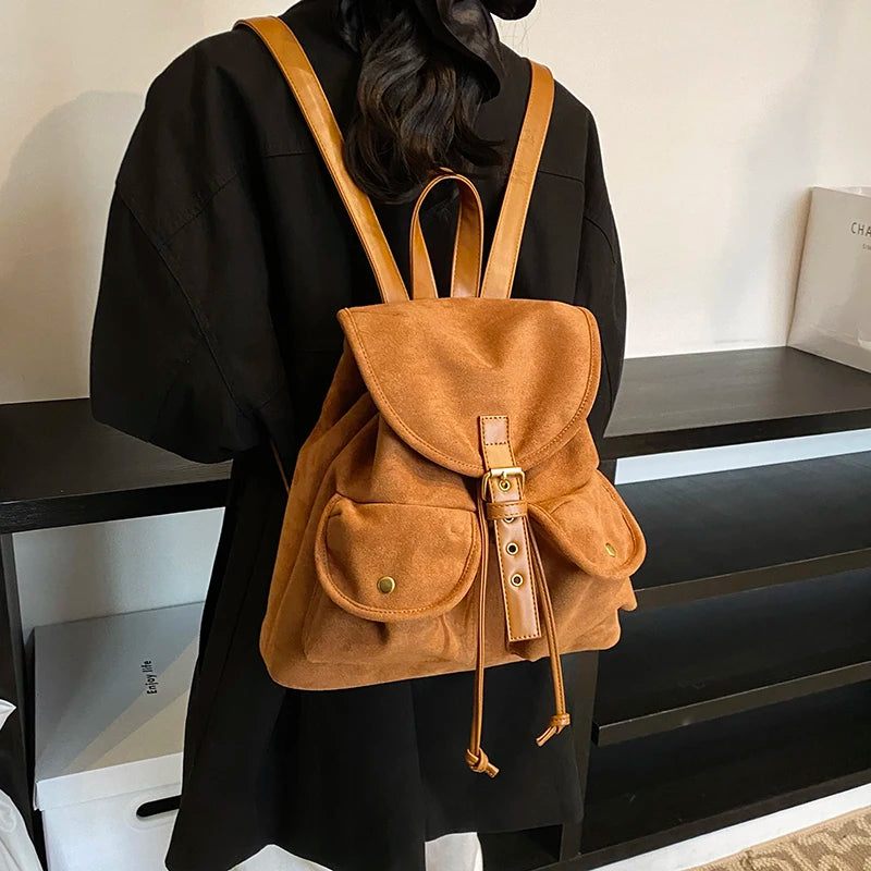 Soft suede backpack for women