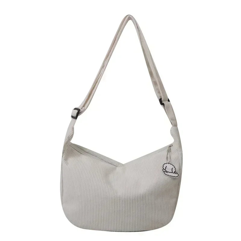 Corduroy handbag with adjustable shoulder strap