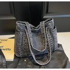 Denim shoulder tote bag