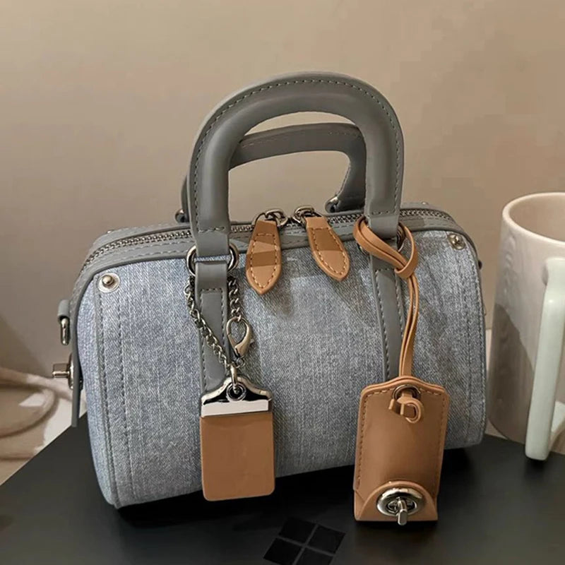 Structured denim crossbody handbag