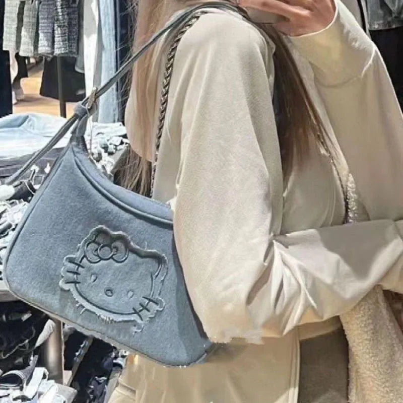 Soft denim shoulder handbag