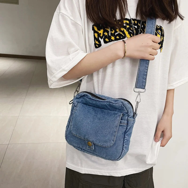 Soft denim crossbody handbag