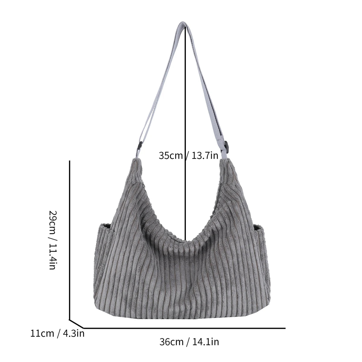 Versatile corduroy handbag with shoulder strap