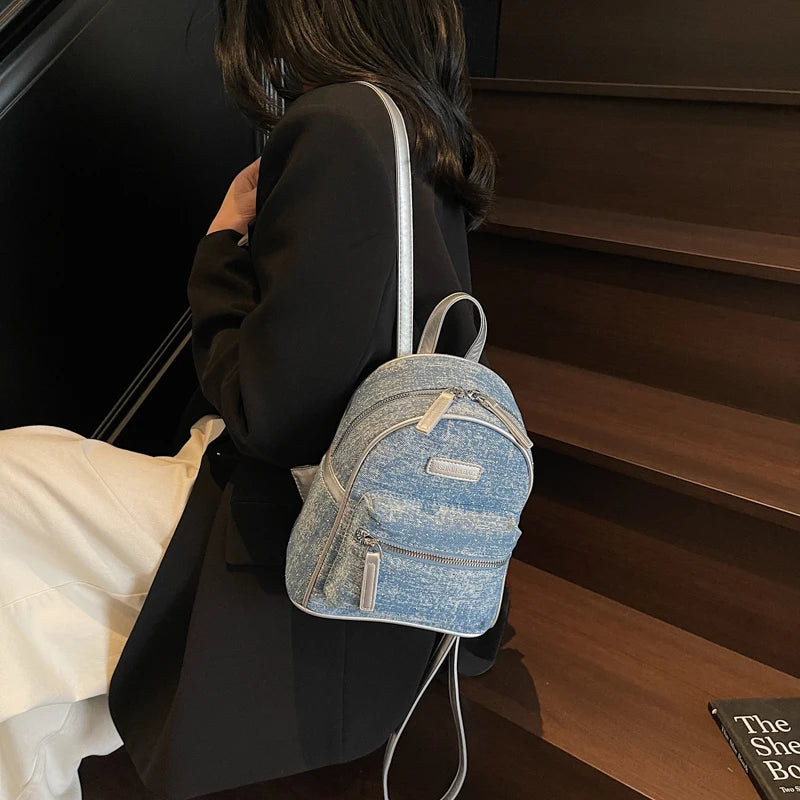 Women's small denim backpack