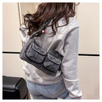 Denim handbag with front pockets