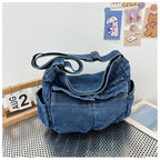 Denim top-handle handbag