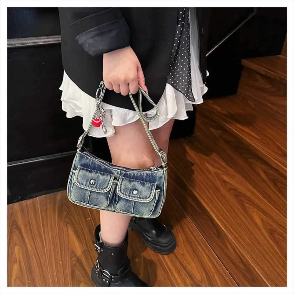 Denim handbag with front pockets