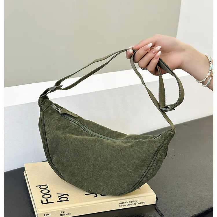 Corduroy handbag with adjustable shoulder strap