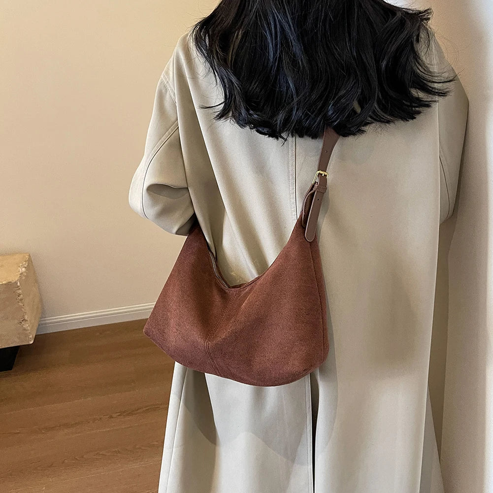 Vintage suede hobo shoulder handbag