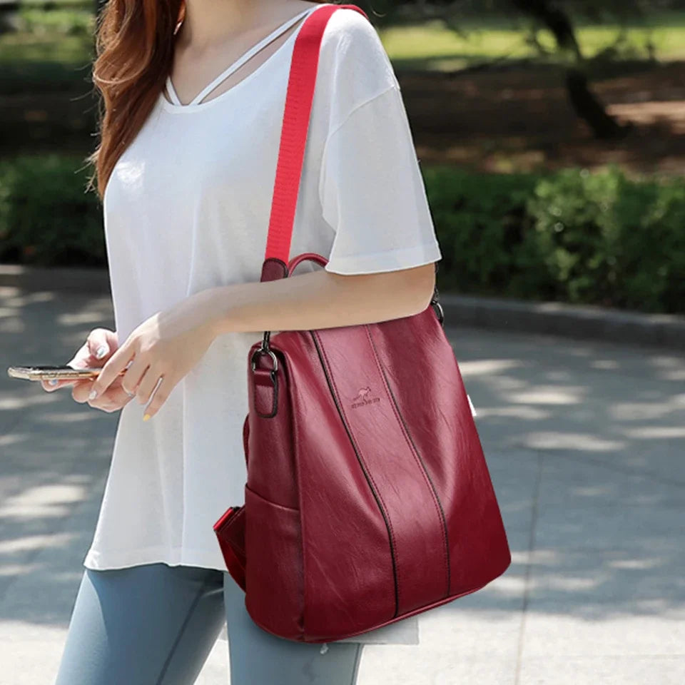 Soft leather backpack for women