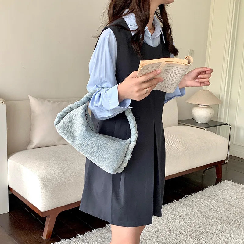 Classic blue denim purse with top handle
